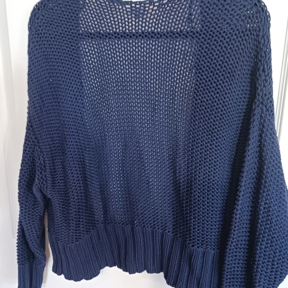 Aerie Blue open weave Cardigan oversized small coastal grandma - Picture 9 of 9